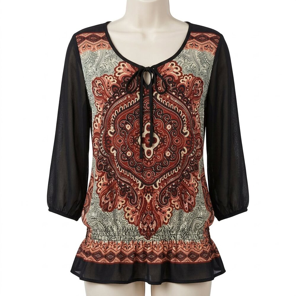 CAROL ROSE SIZE  Xlarge Geometric Print Blouse Top Scoop